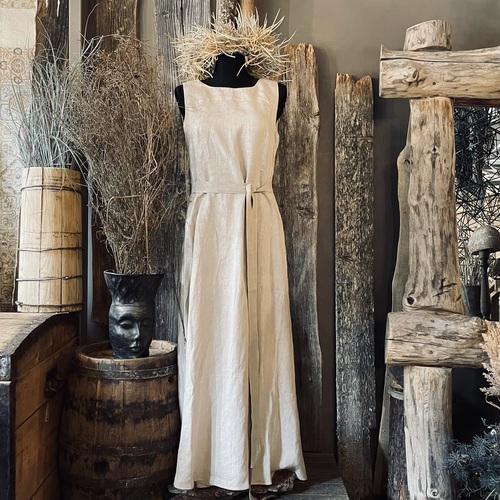 Classic long linen dress NATURAL
